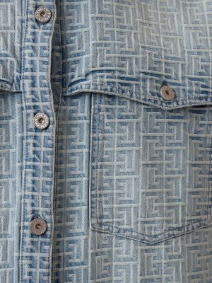 Жакардова памучна дънкова риза Balmain синьо