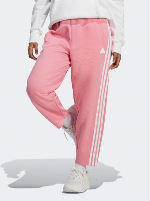 Pantaloni sport cu dungi cu croială lejeră Adidas roz