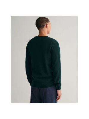 Sweter z dekoltem w serek Gant zielony