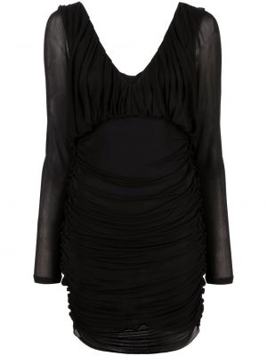 Коктейлна рокля с v-образно деколте с драперии Saint Laurent черно