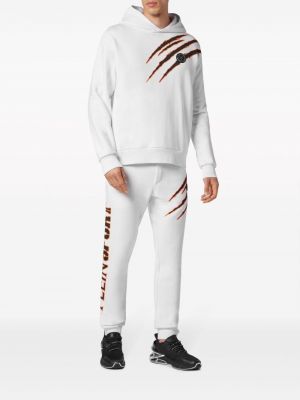 Kokvilnas kapučdžemperis ar apdruku Plein Sport balts