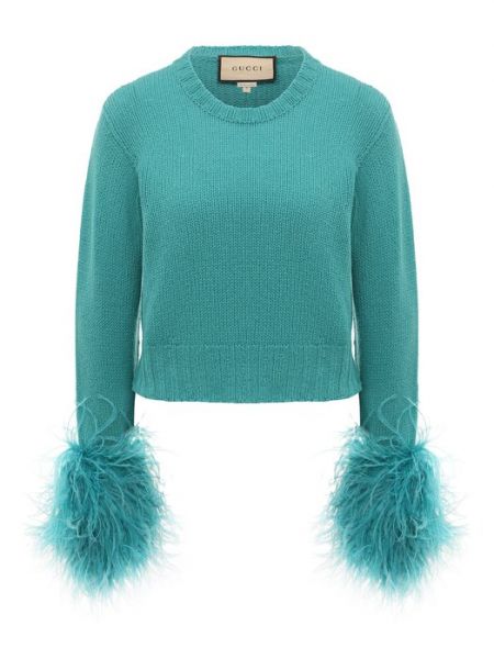 Шерстяной свитер с перьями Gucci голубой