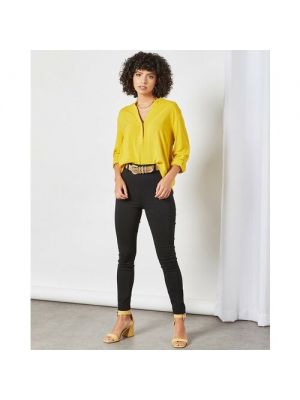 Блуза PIAZZA ITALIA, классический стиль, длинный рукав, однотонная, M, горчичный желтый