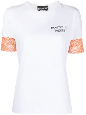 Čipkované bavlnené tričko Boutique Moschino biela