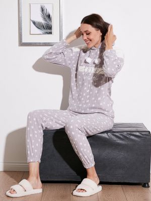 Флисовая пижама с капюшоном с принтом Lela серая