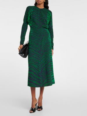 Тигровое платье миди с принтом Victoria Beckham зеленое