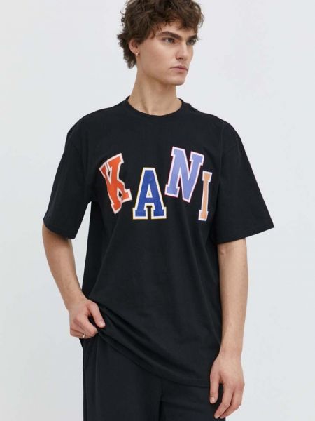 Czarna koszulka bawełniana z nadrukiem Karl Kani