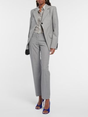Plisované slim fit vlněné rovné kalhoty Victoria Beckham šedé