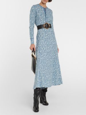 Rochie lunga din bumbac cu model floral Polo Ralph Lauren albastru