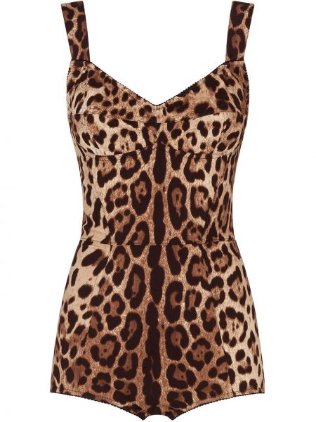 Priliehavý bodyčko s potlačou s leopardím vzorom Dolce & Gabbana hnedá