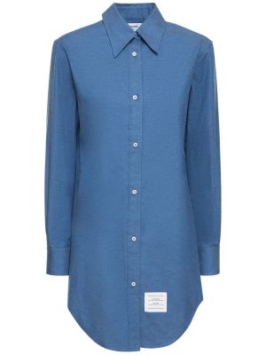 Flanelové bavlněné košilové šaty s knoflíky Thom Browne modré