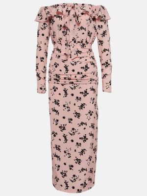 Svilena midi haljina s cvjetnim printom Alessandra Rich ružičasta