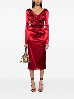 Satynowa sukienka midi drapowana Dolce And Gabbana czerwona