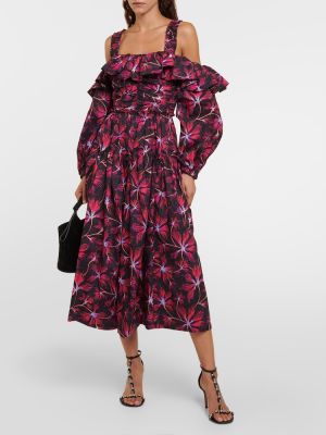 Pamučna midi haljina s cvjetnim printom Ulla Johnson ljubičasta
