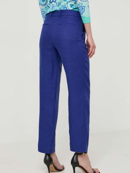 Pantaloni cu talie înaltă de in Luisa Spagnoli albastru