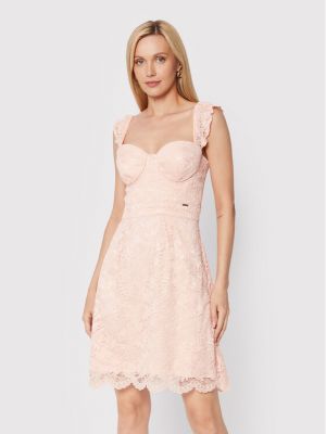 Slim fit koktejlové šaty Guess růžové