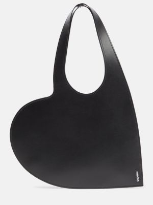 Kožená nákupná taška so srdiečkami Coperni čierna