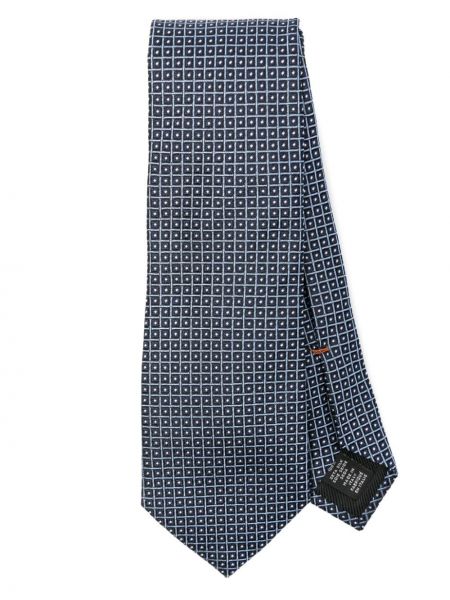 Kockovaná hodvábna kravata Zegna modrá