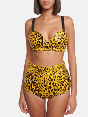 Pantaloni scurți din piele cu imagine cu model leopard Dolce&gabbana galben