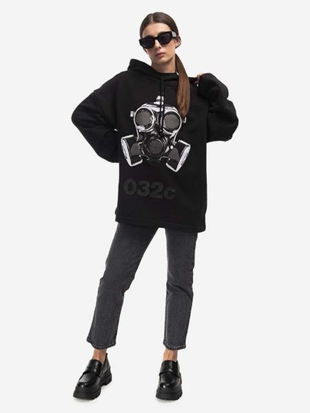 Pamučna hoodie s kapuljačom oversized 032c crna