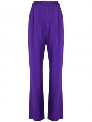 Pantaloni cu picior drept de mătase plisate Huishan Zhang violet