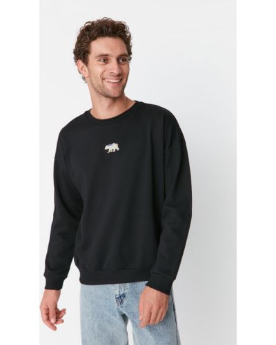 Oversize džemperis bez kapuces ar izšuvumiem Trendyol melns