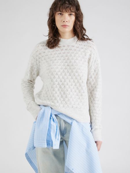 Меланжов пуловер Samsøe Samsøe бяло