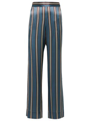 Pruhované hedvábné rovné kalhoty Asceno modré