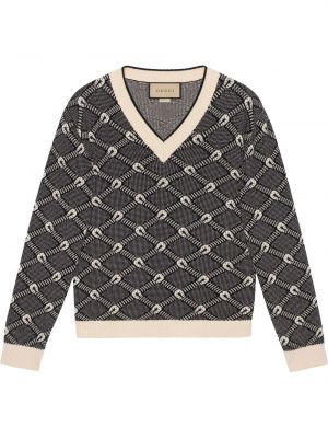 Жакардов пуловер с v-образно деколте Gucci