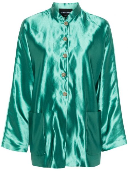 Saténová dlhá bunda so stojačikom Giorgio Armani zelená
