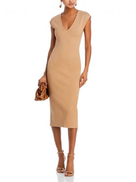 Платье миди с v-образным вырезом с коротким рукавом Aqua коричневый