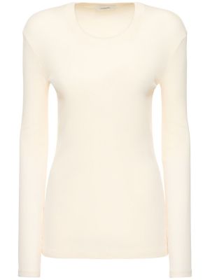 Bavlnené tričko s dlhými rukávmi Lemaire biela