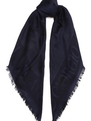 Шелковый шерстяной шарф Giorgio Armani синий