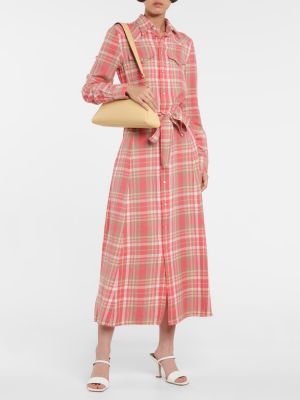 Kostkované dlouhé šaty Polo Ralph Lauren růžové
