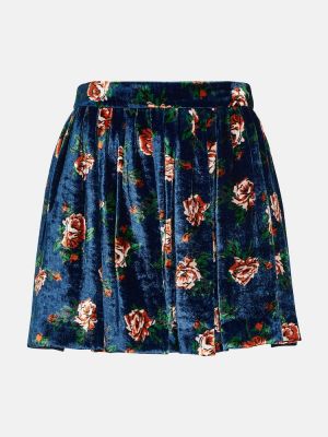 Mini suknja od samta s cvjetnim printom Kenzo plava