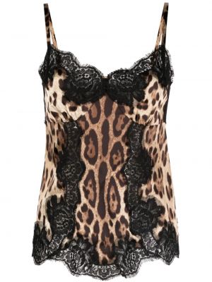 Satenski top s printom s leopard uzorkom Dolce & Gabbana smeđa