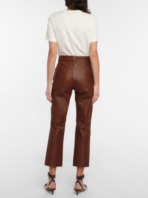 Kožené rovné kalhoty s vysokým pasem Redvalentino hnědé