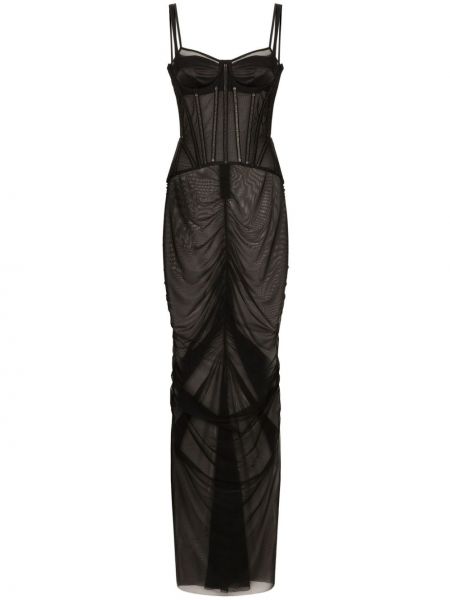 Priehľadné bavlnené večerné šaty Dolce & Gabbana čierna