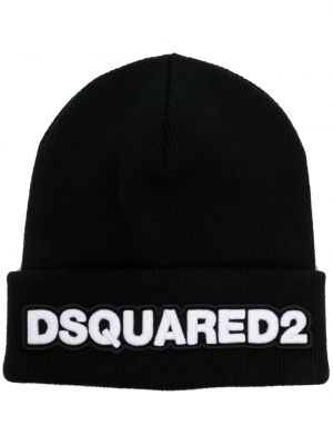 Pletená čiapka s výšivkou Dsquared2 čierna