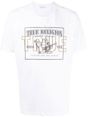 Памучна тениска с принт True Religion бяло
