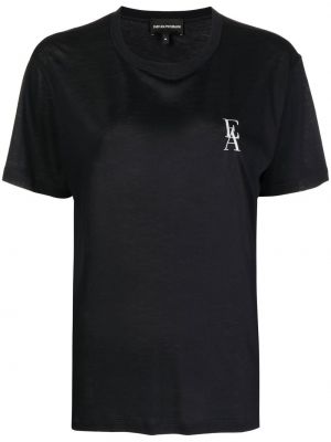 Bavlněné tričko s výšivkou Emporio Armani černé