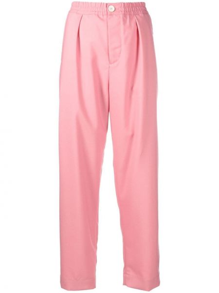 Vlněné rovné kalhoty Marni růžové