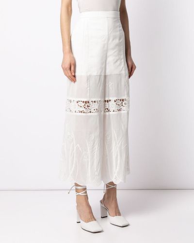 Bavlněné kalhoty s výšivkou Mame Kurogouchi bílé