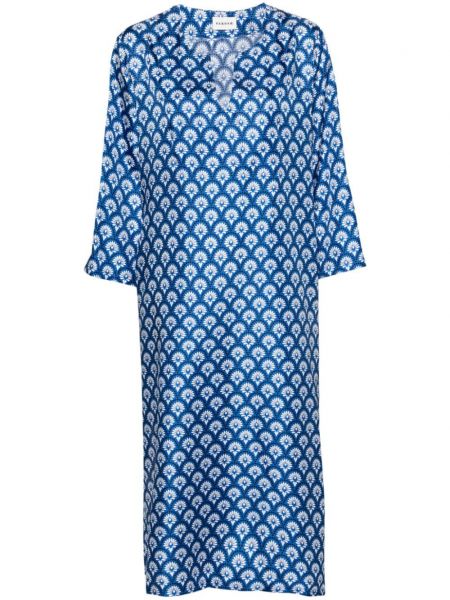 Svilena obleka s cvetličnim vzorcem s potiskom P.a.r.o.s.h. modra
