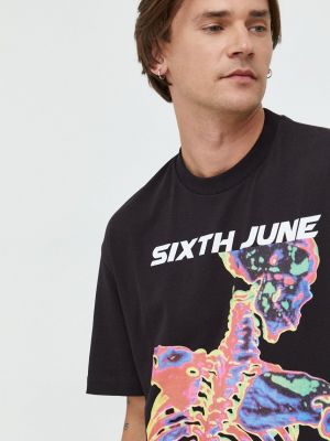 Sixth June pamut póló fekete, nyomott mintás