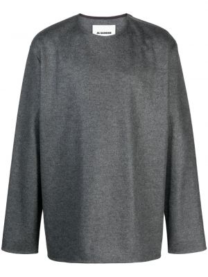 Vlnený sveter na zips Jil Sander sivá