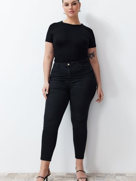 Skinny džíny s vysokým pasem Trendyol černé