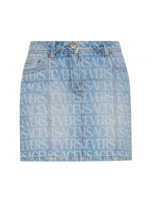 Spódnica jeansowa z nadrukiem żakardowa Versace niebieska