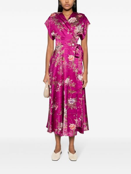 Květinové saténové šaty s potiskem Pierre-louis Mascia růžové