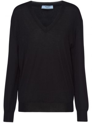 Πλεκτός πουλόβερ με λαιμόκοψη v Prada μαύρο